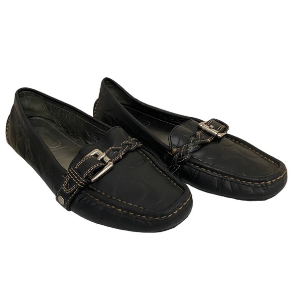Coach Saidey Black Leather Embossed Slip On Loafers - Picture 4 of 8